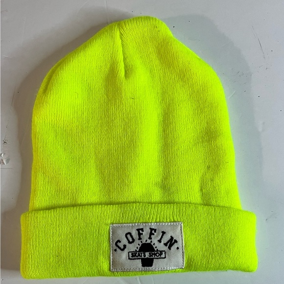 Coffin Skate Shop Neon Yellow Beanie - Bold Streetwear Style - Picture 1 of 8